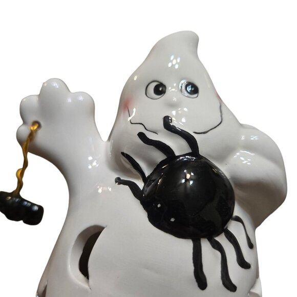 Ceramic Ghost and Spider Tea Light Holder Halloween Decor Candleholder - Picture 14 of 16